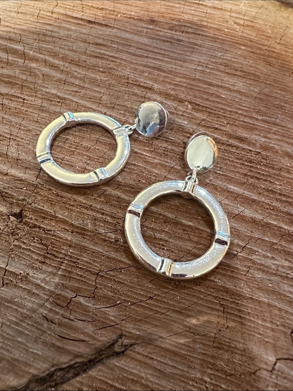 Silver Round Hoop Drop Earrings - Polished Circle Design